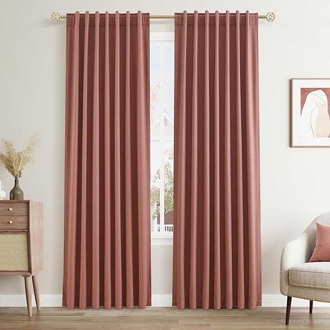 Guken Blackout Curtains 80 Inch Length 2 Panels Set for Living Room Bedroom Back Tab Thermal Insulated 100% Black Out Linen Drapes Room Darkening Window Curtains 80 Inches Long,Dusty Rose