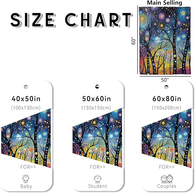 Abstract Starry Forest Blanket, Cozy Flannel Colorful Night Sky Throw Blanket for Couch Outdoor, Plush Soft Lightweight Travel Blankets for Bed Decor and Gifts, for Women Kids Adults 60"x80"