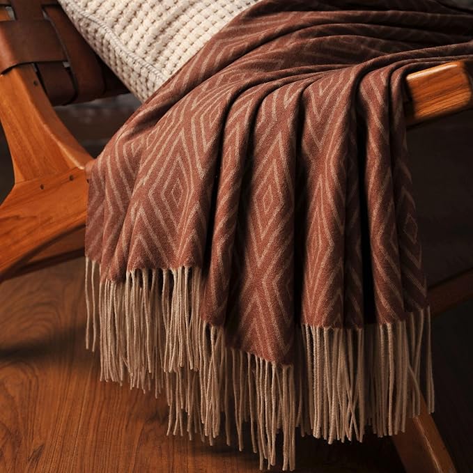 CUDDLE DREAMS Premium Cashmere Throw Blanket with Fringe, Luxuriously Soft (Diamond Ochre)