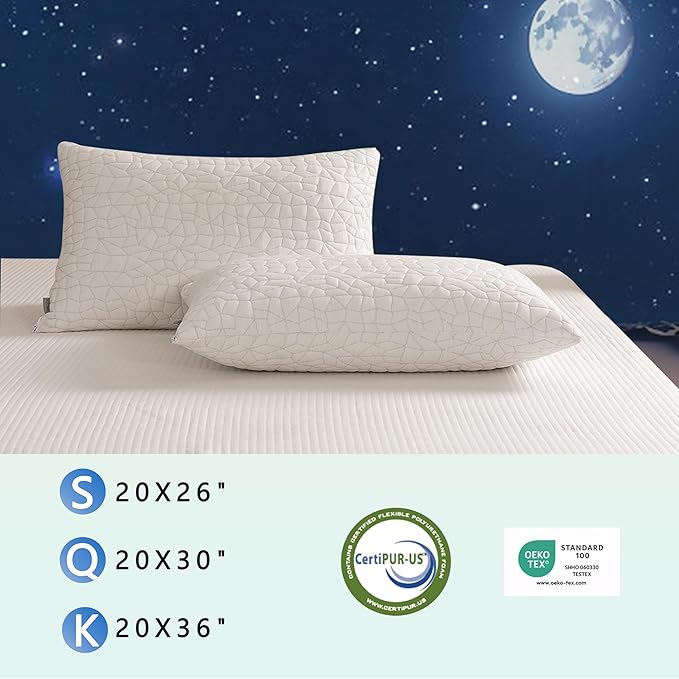 Shredded Memory Foam Pillows - Queen Size Set of 2,Adjustable Bed Pillows for Side Back Stomach Sleepers,Comfy Cooling Pillows for Sleeping with Washable Cover