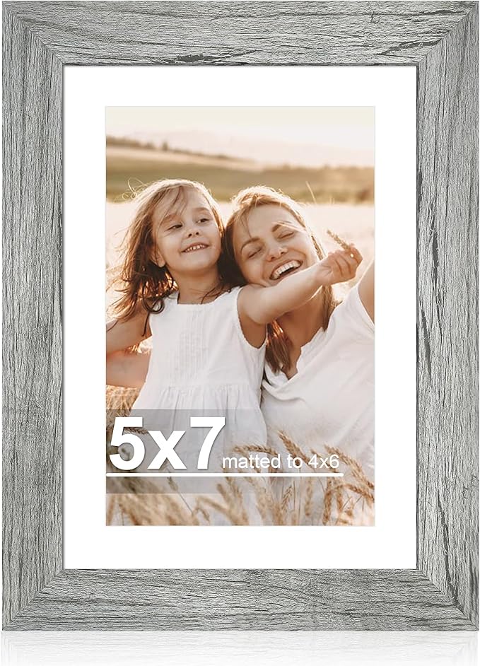 5x7 Picture Frame with Glass, Display Pictures 4x6 with Mat or 5 x 7 without Mat - Wall and Tabletop, 5 by 7 Photo Wooden Frames (Grey, 1 Pack)