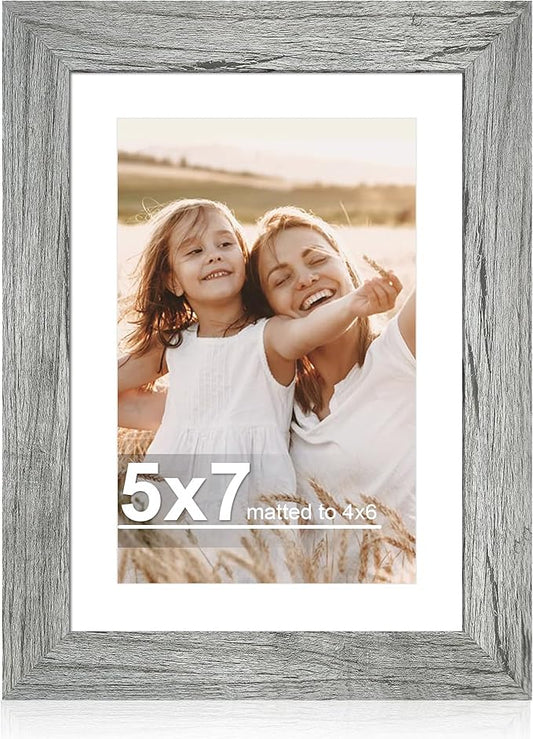 5x7 Picture Frame with Glass, Display Pictures 4x6 with Mat or 5 x 7 without Mat - Wall and Tabletop, 5 by 7 Photo Wooden Frames (Grey, 1 Pack)