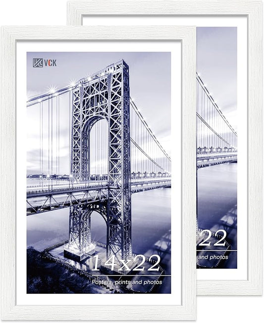 VCK 14x22 Picture Frame Set of 2, Exclusive White Woodgrain, Solid Wood Poster Frames - Wall Hanging