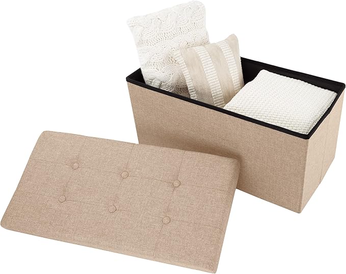 Lavish Home Ottoman Set of 2 - Ottoman Foot Rest, Linen Chest, or Storage Bench Set - 30in Ottomans for Living Room, Bedroom, Dorm Storage (Beige)