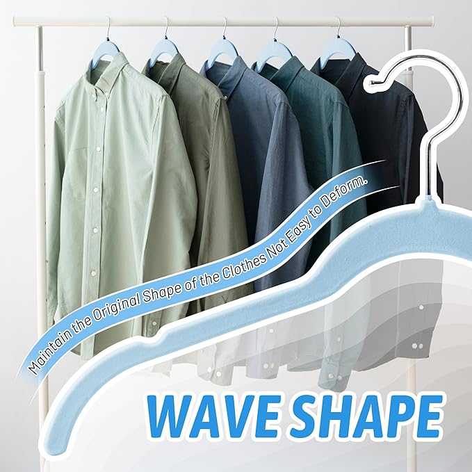Velvet Hangers 50 Pack – Slim Non-Slip Flocked Clothes Hangers with Notches, Space-Saving Durable Hangers for Dresses, Coats, Blouses(Blue)