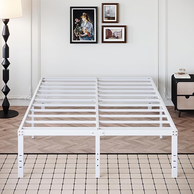 18 Inch King Bed Frame Heavy Duty Metal Platform No Box Spring Needed, Maximum Storage, Easy Assembly, Noise Free, White