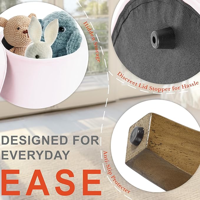 Homepop Home Decor | Upholstered Round Velvet Tufted Foot Rest Ottoman | Ottoman with Storage for Living Room & Bedroom | Decorative Home Furniture, Pink Blush Small