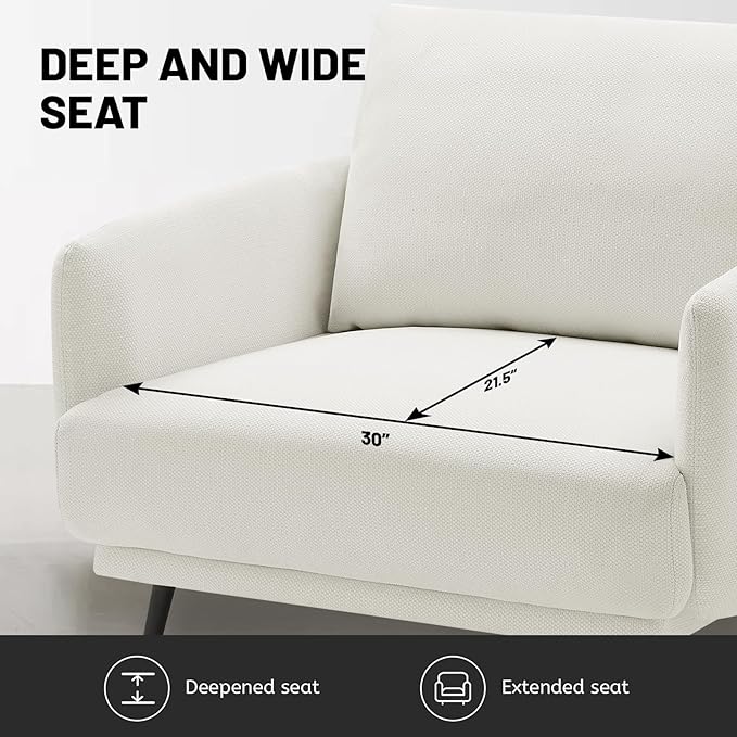 Oversized Accent Chair Set of 2 for Living Room Chairs Reading Arm Chair Comfy Modern Single Sofa Side Chairs with Metal Legs & Soft Cushion for Bedroom, Balcony,Waiting Room (Polyester, Pearl White)