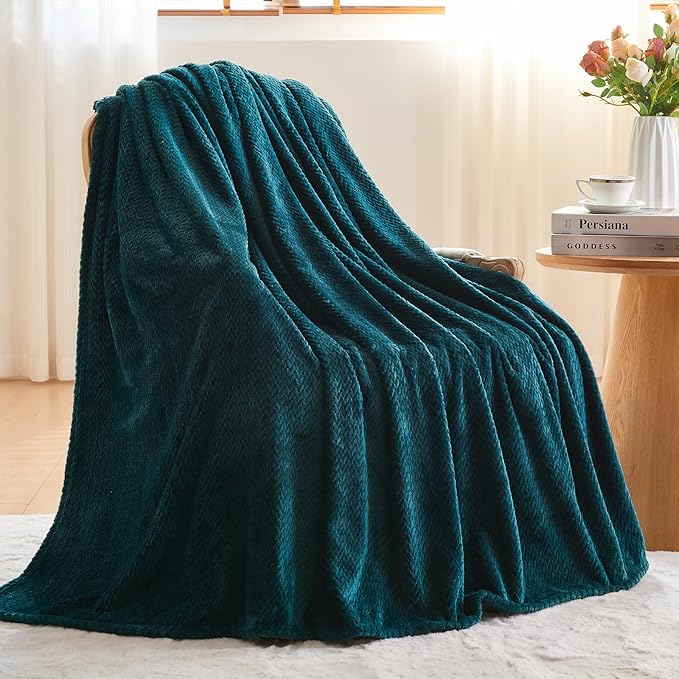 NEWCOSPLAY Super Soft Throw Blanket Dark Teal Premium Silky Flannel Fleece Leaves Pattern Lightweight Bed Blanket All Season Use (Dark Teal, Throw(50"x60"))