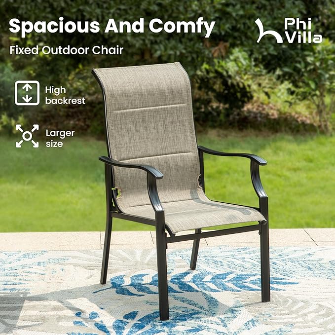 PHI VILLA 9 Piece Outdoor Dining Set for 8 Clearance, Patio Table and Chair Set with Expandable Metal Steel Table & Extra Large High Back Armrest Dining Chairs for Patio, Deck, Yard