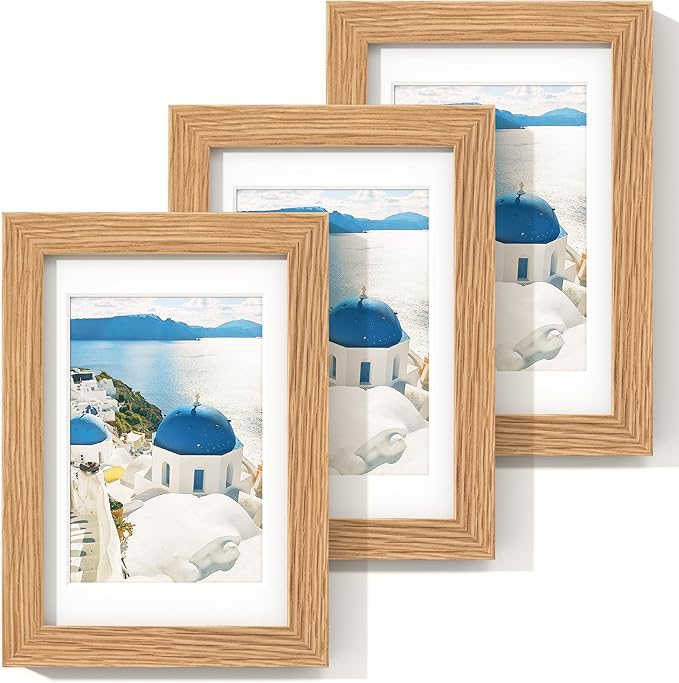 Axeman Solid Oak 4x6 Photo Frame - 3.5x5 Mat, Hanging Hardware Included - Natural, 3 PCs