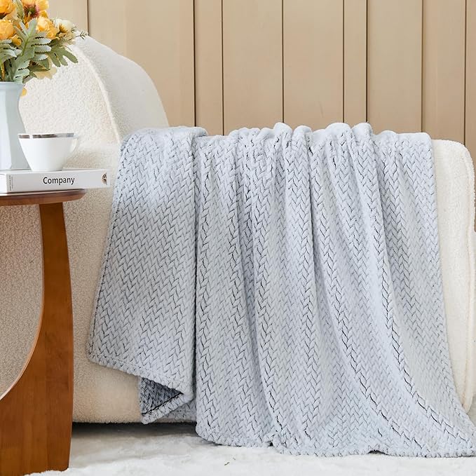 NEWCOSPLAY Super Soft Twin Blanket Frosty Dark Grey Premium Silky Flannel Fleece Leaves Pattern Lightweight Bed Blanket All Season Use (Frosty Dark Grey, Twin(60"x80"))