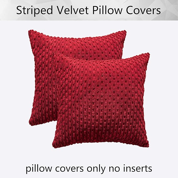 Kevin Textile Pack of 2 Corduroy Decorative Throw Pillow Covers 26x26 Inch Soft Boho Striped Pillow Covers Modern Farmhouse Home Decor for Spring Sofa Living Room Couch Bed Burgundy