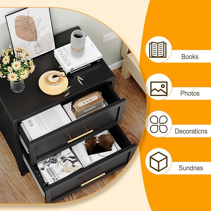 Metal Dresser Narrow Dresser for Bedroom Chest, 26.42" H Drawer Chest, Closet Dressers & Chests of Drawers for Living Room, Hallway (2 Drawers Black 24inch Wide)