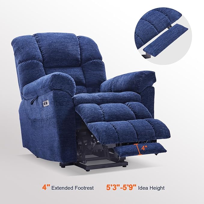 Triple Motor Power Lift Recliner Chair with Massage and Dual Heat for Elderly People, Zero Gravity Lay Flat Recliner Infinite Position, USB Ports（Navy Blue）