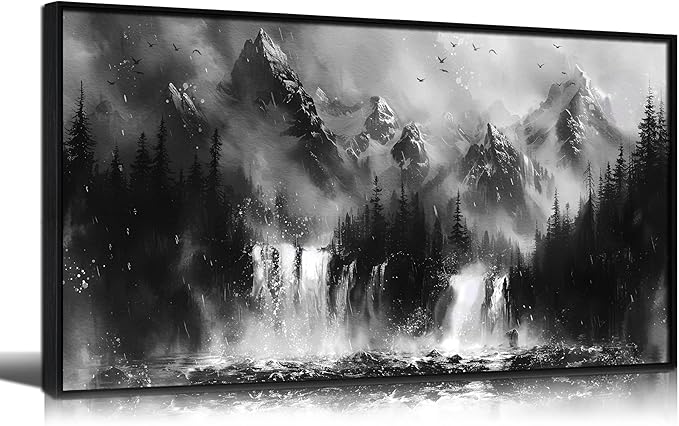 Foggy Forest Wall Art for Living Room - Black and White Art Wall Decor for Office - Framed Artwork for Walls Size 20" x 40"