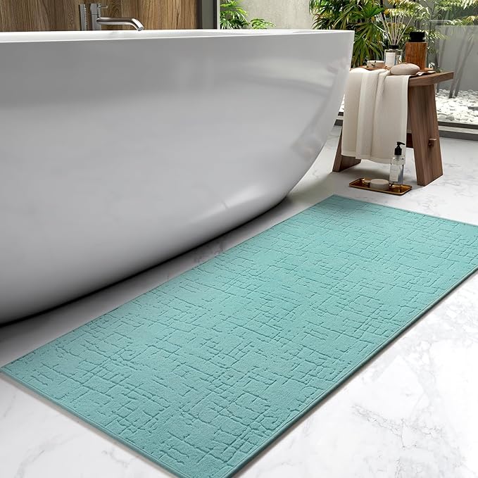 AMOAMI-Bath Mat-Absorbent Quick Dry Bathroom Floor Mats-Washable Rubber Backing Bath Mats for Bathroom Rugs Fit Under Door-Bath Rug for in Front of Sink Bathtub Shower Room, Lake 24''x70''