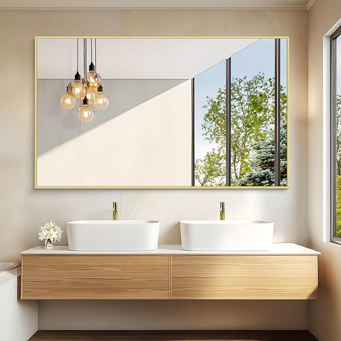 KOCUUY Large Gold Bathroom Mirror, 60x36 inch Rectangular Mirror for Bathroom Sink, Oversized Wall Mirror with Metal Gold Frame for Living Room, Farmhouse, Entryway, Hang Horizontal/Vertical