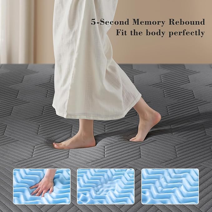 EnHomee Memory Foam Mattress Topper,4 Inch King Mattress Topper Pressure Relief with Cooling Gel and Removable & Washable Embossed Cover, CertiPUR-US & Oeko-TEX Certified, Grey, King