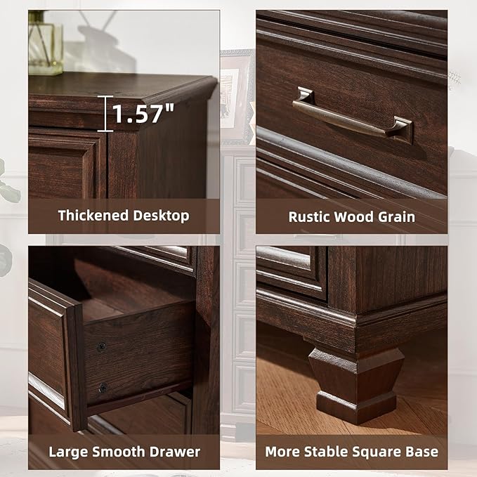 Farmhouse 5 Drawer Dresser for Bedroom, 45” Tall Dresser for Closet, Rustic Wooden Chests of Drawer for Bedroom, Hallway, Entryway, Walnut