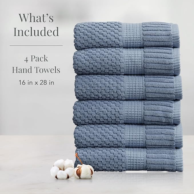NY Loft 100% Cotton Hand Towel 6 Pack | Super Soft & Absorbent Quick-Dry Hand Towels 16" x 28" |Textured and Durable Cotton | Trinity Collection (6 Pack Hand Towel, Flint Stone)