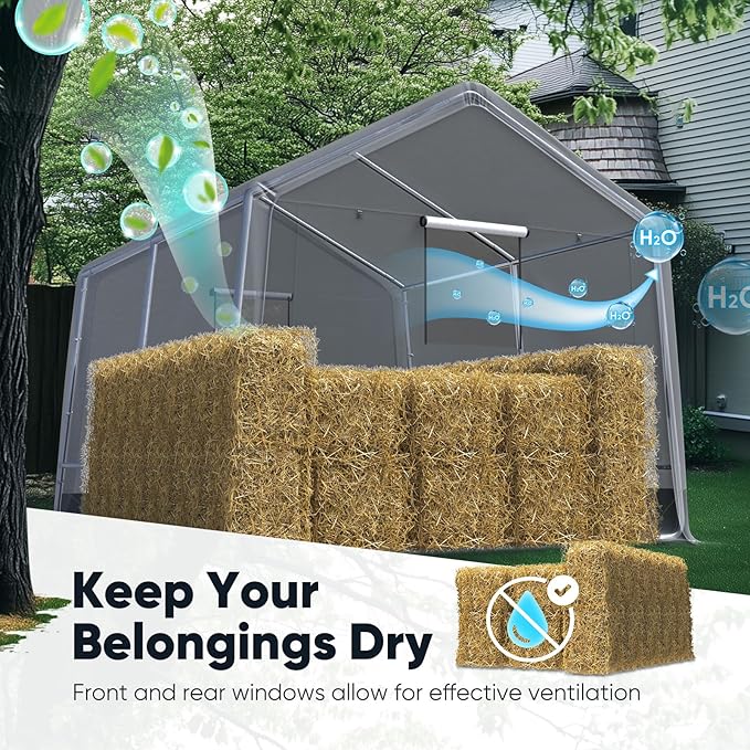 Quictent Heavy Duty 10x10FT Carport Shelter with Roll-Up Mesh Windows & Reinforced Frame, Portable Garage Canopy for Motorcycle Storage, Outdoor Equipment, Patio Furniture Cover - Dark Gray