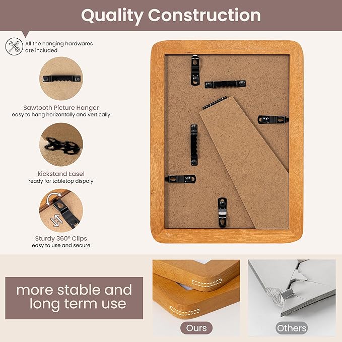 5x7 Picture Frame - Solid Teak Wood 5 x 7 Photo Frame, 5''x7'' Frame With Mat For 4x6, Tabletop and Wall Display, Hanging Hardware Included, 5 By 7 Picture Frame Wood, Natural Teak