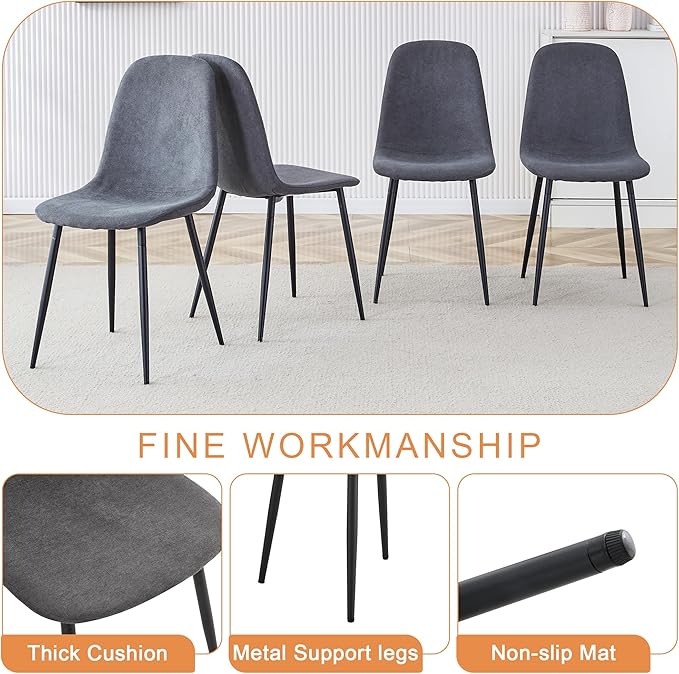 Dining Table Set for 4，Dinner Table Set for 4，55'' Kitchen Table and PU Leather Chairs Set of 4, 5 Piece Dining Table Set for Kitchen Dining Room