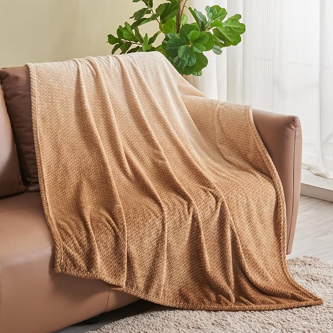 NEWCOSPLAY Super Soft Throw Blanket Ombre Brown Premium Silky Flannel Fleece Leaves Pattern Lightweight Bed Blanket All Season Use (Ombre Brown, Throw(40"x50"))