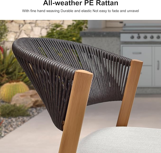 PURPLE LEAF 8-Piece Patio Dining Set Outdoor Furniture Rectangular Table and Chairs Set with Aluminum Frame and Teak-Finish for Garden Deck Backyard Kitchen Sunlit Teak Outdoor Set