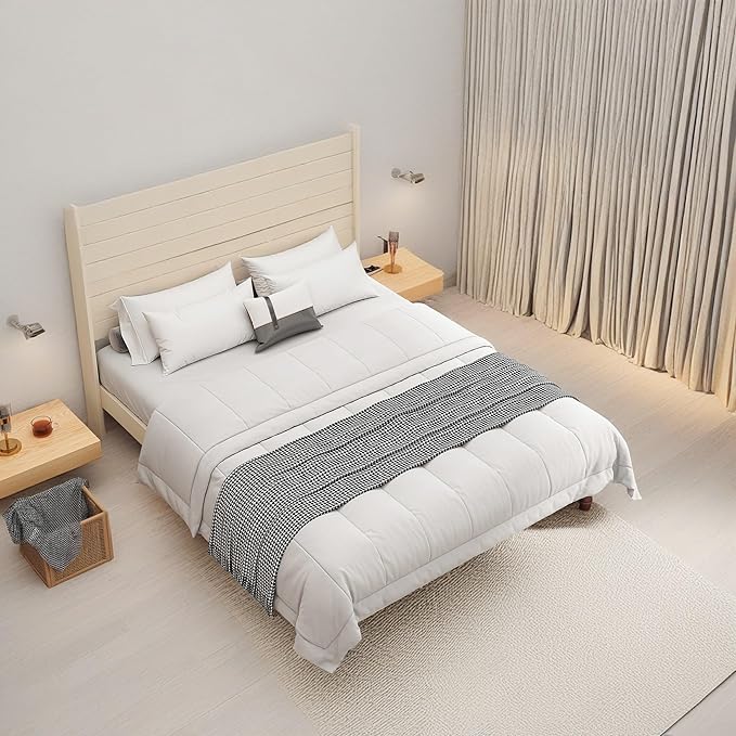 GDFStudio Tall Headboard Queen Size Bed,Platform Bed Frame with High Back,Wooden Slat Mattress Support No Box Spring Needed Easy Assembly Minimalist Designs 54" H Beige