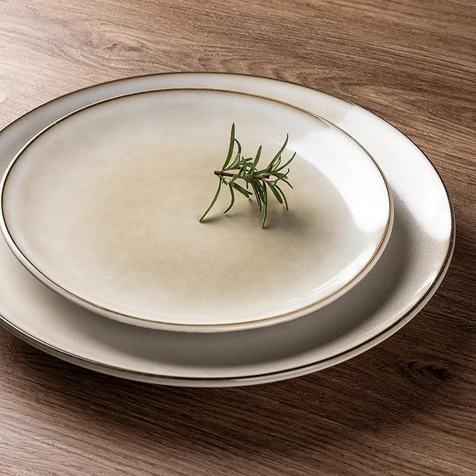 AmorArc Ceramic Dinnerware Sets for 4, 12 Pieces Handpainted Stoneware Plates and Bowls Set, Scratch Resistant Dishes Set, Dishwasher & Microwave Safe, Cappuccino