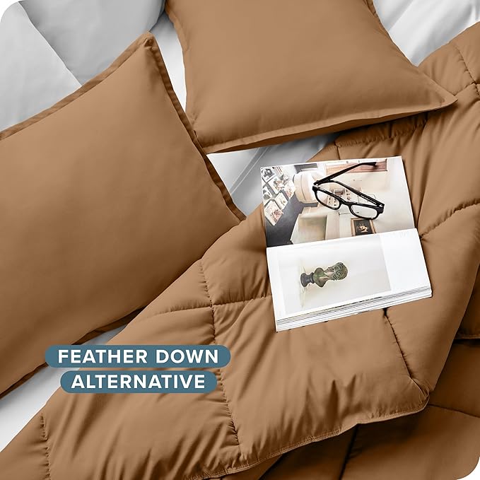 Bare Home Comforter Set - Full Size - Ultra-Soft - Goose Down Alternative - Premium 1800 Series - All Season Warmth (Full, Caramel)