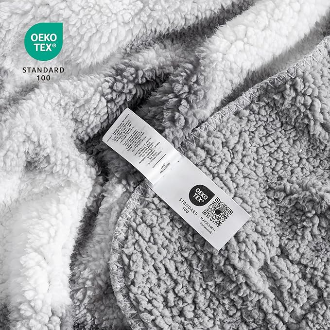 Cozy Bliss Ultra Soft Reversible Double Sherpa Sided Blanket, Buffalo Plaid Throw Blanket Fluffy Thick Warm Plush Fuzzy Blanket for Couch, Bed and Gifts (Grey, 50" x 60")