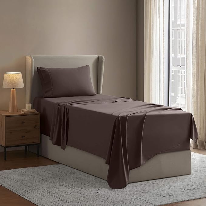 Nestl Twin XL Sheet Set - College Dorm Size - Luxury 1800 Ultra-Soft Microfiber Twin Extra Long Bed Sheets - Deep Pockets - Easy Fit - Extra Soft - 3 Piece Set (Twin XL, Chocolate Brown)