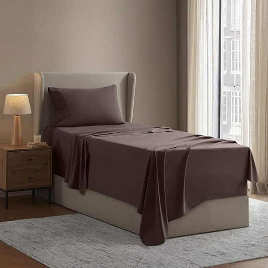 Nestl Twin XL Sheet Set - College Dorm Size - Luxury 1800 Ultra-Soft Microfiber Twin Extra Long Bed Sheets - Deep Pockets - Easy Fit - Extra Soft - 3 Piece Set (Twin XL, Chocolate Brown)