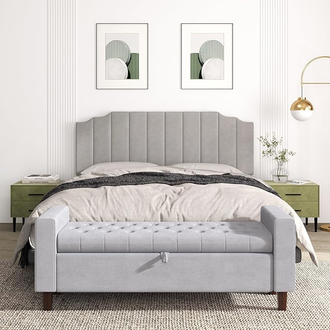 King Size Headboard Only, Velvet Wall Mounted Headboard King for Adjustable Bed Modern Upholstered Head Board Easy Assembly, Gray