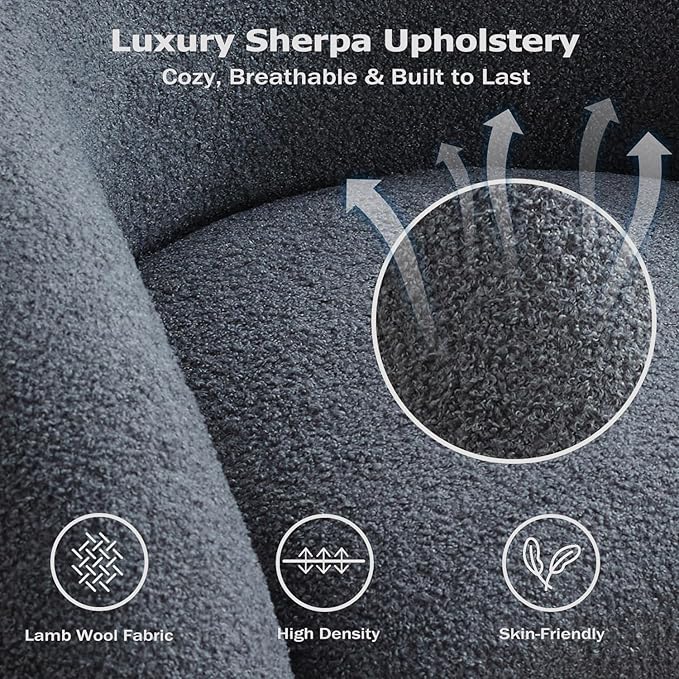 34.6" W Mordern Swivel Accent Chair,Sherpa Round Upholstered Boucle 360° Swivel Armchair for Living Room,Comfy No Assembly Sofa Chair for Bedroom Reading Apartment Lounge(Grey)