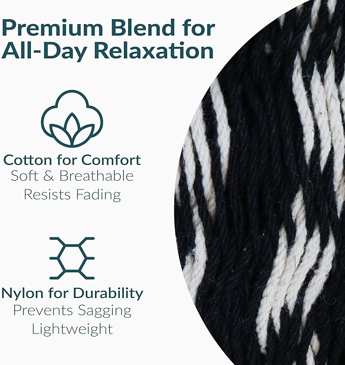 Sunnydaze Handwoven XXL Thick Cord Mayan Double Hammock for Outside - 625-Pound Capacity Heavy-Duty Outdoor Hammock - Black/Natural