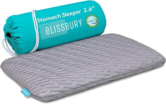 BLISSBURY Stomach Sleeping Pillow - Thin Memory Foam Pillow for Stomach Sleepers | Ultra Thin Pillow for Sleeping | Flat Pillows for Sleeping, Slim Pillow, Stomach Sleeper Pillow | 2.6 Inch Thickness