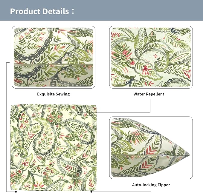 Outdoor Throw Pillow Covers 18”x18”, Decorative Pillow Covers for Patio Furniture, Modern Cushion Cases for Garden Couch Home Sofa Bed Office Chair, Pack of 2,Faylinn Shadow Paisley