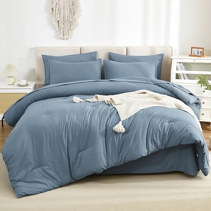 Litanika Twin/Twin XL Size Comforter Sets - 5 Pieces Bed in a Bag Grayish Blue, Lightweight Bed Set with Comforter, Sheets, Pillowcase & Sham