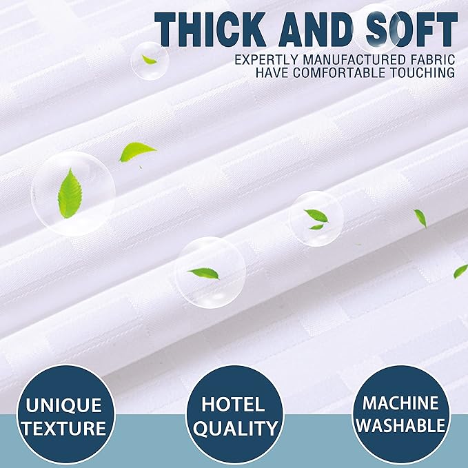 Conbo Mio No Hook Shower Curtain with Snap in Liner Set, Hotel Luxury White Fabric Shower Curtains for Bathroom with See Through Top Window, Washable, Waterproof 71W x 74H