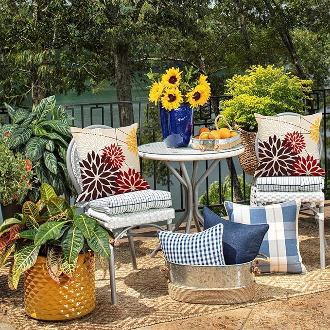 Red Brown Outdoor Pillow Cover 18X18 Inch Set of 2 Outdoor Waterproof Fall Floral Brown Decorative Pillowcase Decor for Couch Patio Funiture Garden Print Polyester Cushion Cover 01K18