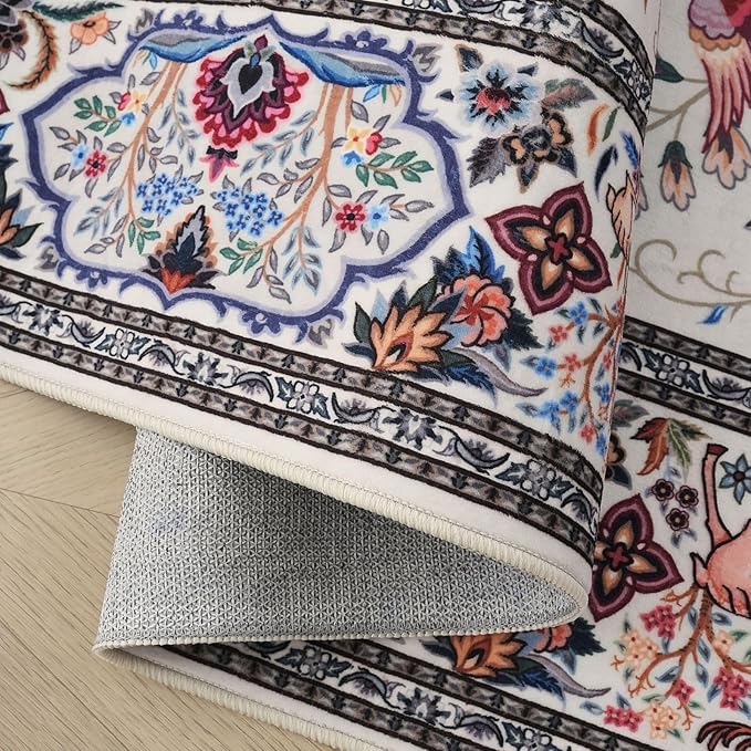 8x10 Area Rugs Vibrant Tree of Life-Patterned Vintage Washable Area Rug Non Slip Low Pile Large Rug for Bedroom Farmhouse Dining Room Kids Playroom, Beige