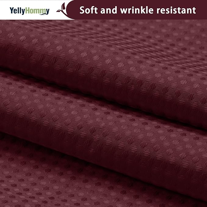 YellyHommy No Hook Shower Curtain with Snap in Liner Set Less Time Waffle Shower Curtain for Bathroom 75" L x 72" W Burgundy