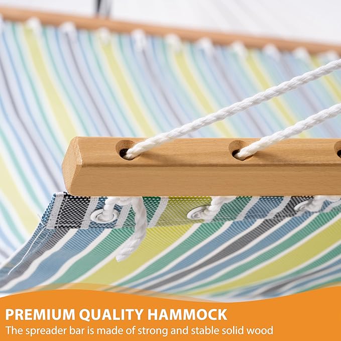 Lazy Daze Hammocks Quick Dry Hammock with Spreader Bar 2 Person Double Hammock with Chains Outdoor Outside Patio Poolside Backyard Beach 450 lbs Capacity, Blue Green Stripes
