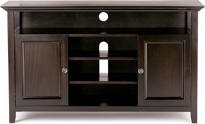 SIMPLIHOME Amherst 54-inch Wide Solid Wood TV Stand in Hickory Brown, Transitional-Style Media Console for Living Room with Adjustable Shelves and Cable Management