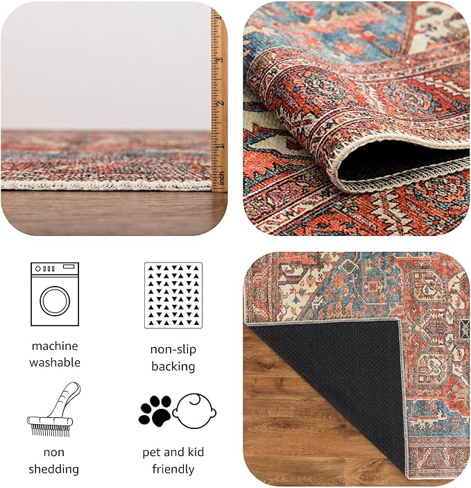 Keen Home Design 3x5 Rug - Machine Washable Entry Rug with Non-Slip Backing, Ideal for Enteryway, Kitchen, Bathroom, Laundry Room - Vintage, Easy Clean, Durable, Low Pile Rug - (3' x 5')