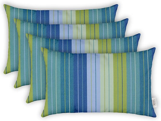 RSH DECOR: Sunbrella Lumbar Throw Pillows Set of 4 | 20" x 12" | Water and Fade-Resistant Performance Fabric | Outdoor Pillow Covers with Down-Alternative Inserts | Seville Seaside
